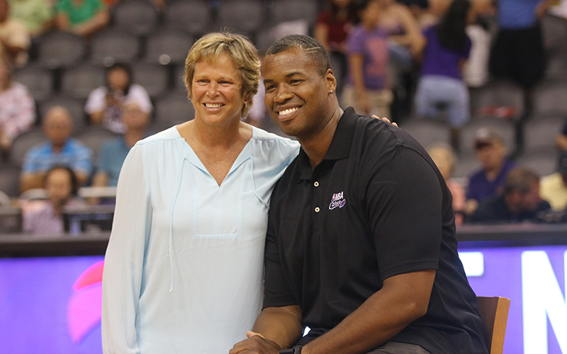 Jason Collins, former NBA player and LGBT community advocate, was voted top 100 most influential people by TIME magazine. Collins was interviewed at halftime by Ann Meyers Drysdale. (Photo by Landon Brown/Cronkite News)