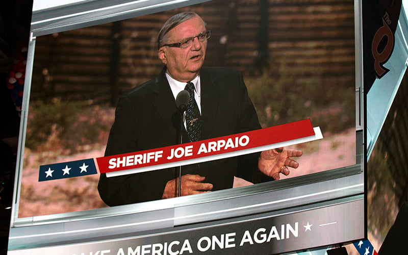 Maricopa County Sheriff Joe Arpaio took center stage in the Quicken Loans Arena on the final day of the 2016 Republican National Convention.  (Photo by Christopher West/Cronkite News) 