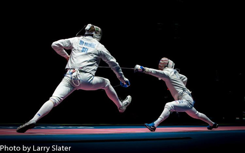 At the Olympics, Larry Slater shoots several different sports. In Rio he has taken photos at golf, badminton, gymnastics, fencing, beach volleyball and wrestling.