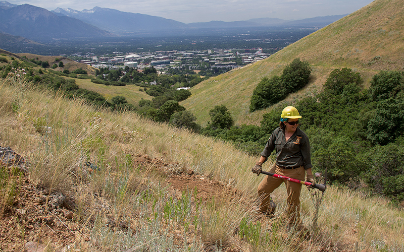 Danielle Nives, 21, helps maintain Utah's Bonneville Shoreline Trail as part of the Utah Conservation Corps, an AmeriCorps conservation group. (Photo by Natalie Griffin/News21)