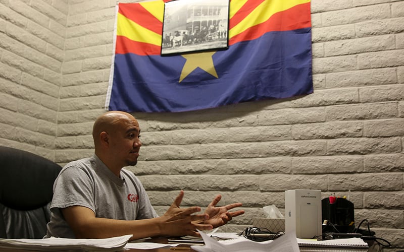 Sergio Arellano discusses Republican strategy for recruiting Latino voters at the Arizona GOP headquarters in Phoenix on  Aug. 29, 2016. (Photo by Danielle Quijada/Cronkite News)