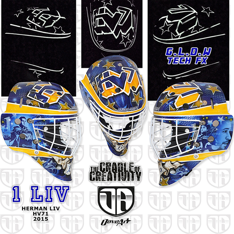 Mask artist David Gunnarsson designed a mask that pays tribute to Stefan Liv for Liv's son, Herman. (Photo courtesy of David Gunnarsson/DaveArt).
