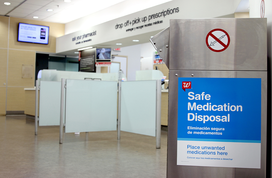Walgreens has prescription drop-off bins at 18 Valley locations. Anyone can dispose of unwanted or expired medication instead of throwing away or flushing the pills. (Photo by Joshua Bowling/Cronkite News)