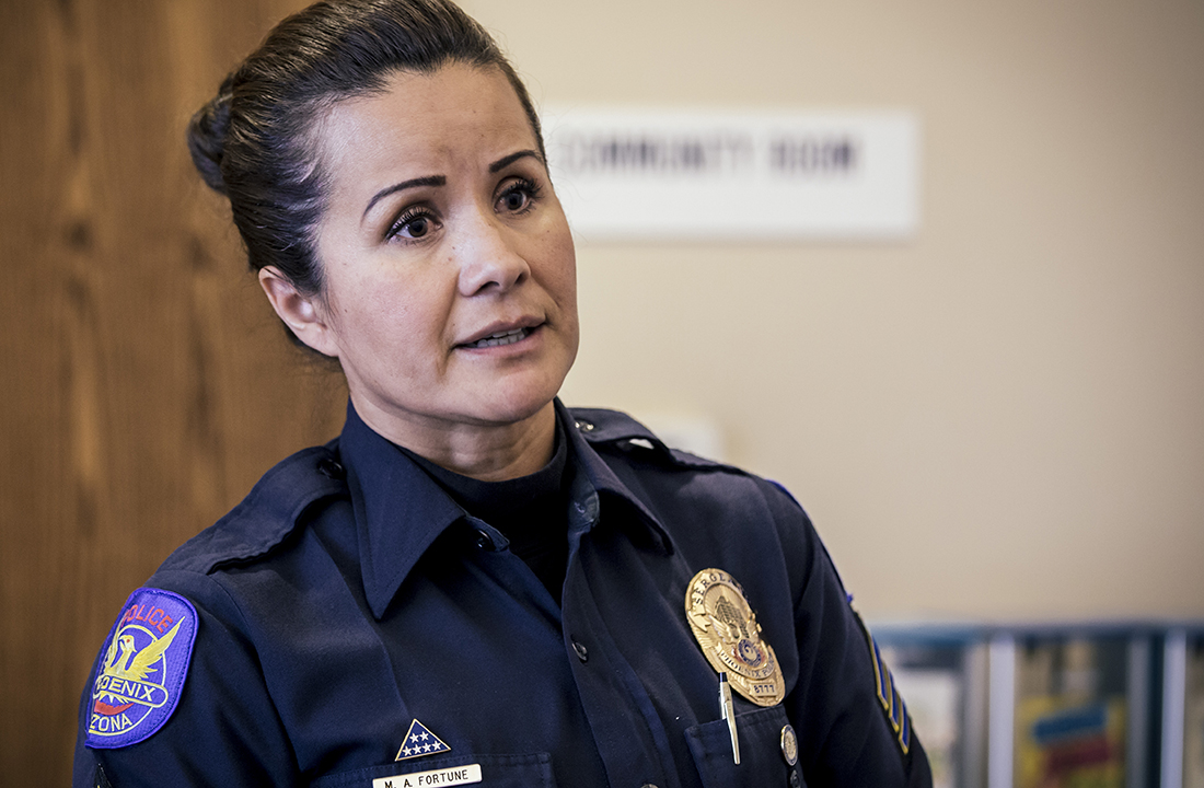 Phoenix police Sgt. Mercedes Fortune said the department offers prescription drug drop-off bins at their precincts to minimize the “amount of narcotics out there.” (Photo by Ryan Dent/Cronkite News)