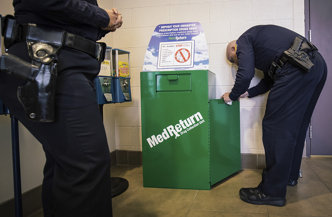 Phoenix police Officer Joe Bruno said people dispose of all kinds of drugs in the bins at precincts. (Photo by Ryan Dent/Cronkite News)  