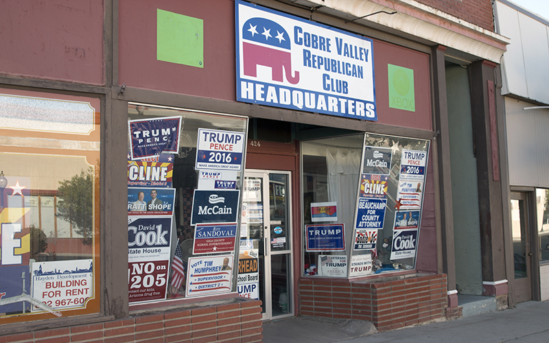 The Cobre Valley Republican Club Headquarters, pictured on Thursday, Nov. 17, 2016. Globe-Miami residents said they hope to see both political parties work together under Donald Trump's presidency. (Photo by Joshua Bowling/Cronkite News)
