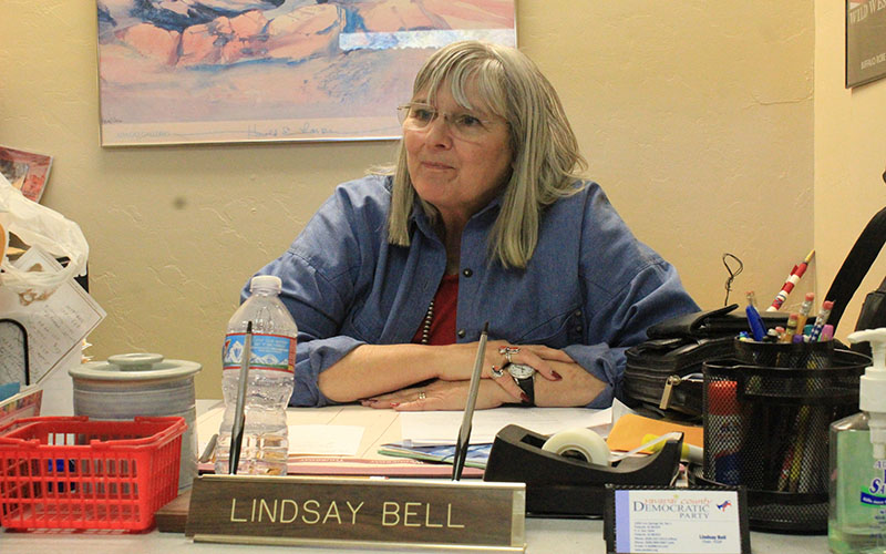 Lindsay Bell, chairwoman of the Yavapai County Democrats, talks about why she identifies with the Democratic Party. (Photo by Kia Murphy/Cronkite News)