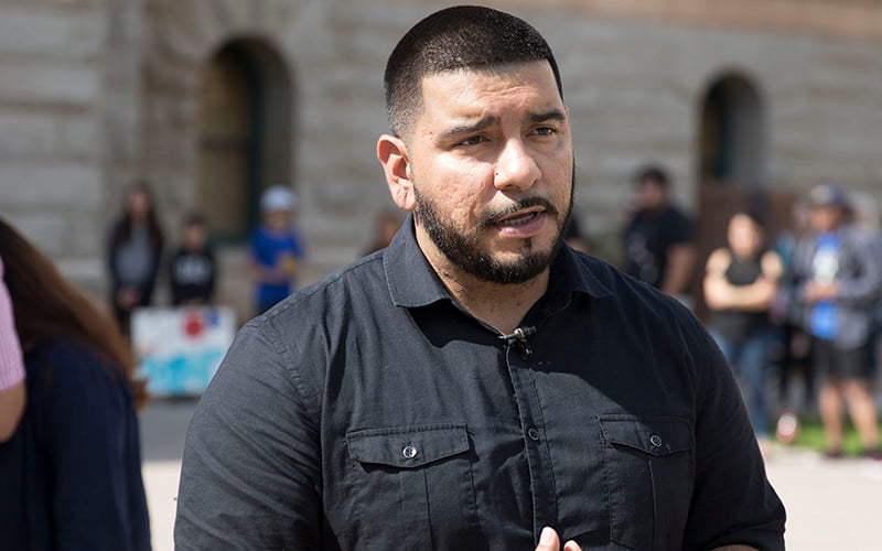 LUCHA director Tomas Robles was part of the demonstrations at the capitol last week, and his group is beginning to host weekly gatherings outside the capitol every Tuesday at 4:20 p.m. (Photo by Josh Orcutt/Cronkite News)
