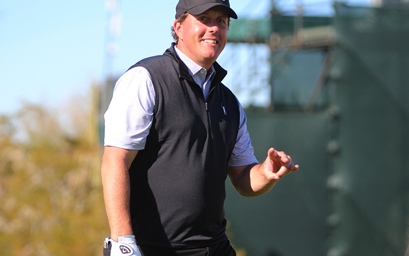 Arizona State alum Phil Mickelson shows his school spirit during the Waste Management Phoenix Open in Scottsdale. (Photo by Tyler Drake/ Cronkite News)