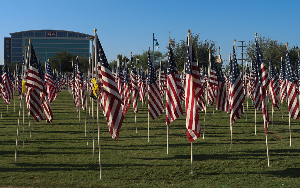 The Tempe Healing Fields pays tribute to those who died as a result of the Sept. 11, 2001, terrorist attacks in New York City; Washington, D.C.; and Shanksville, Pennsylvania.