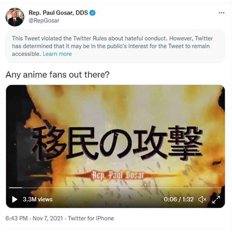 Right wing extremist Arizona congressman Paul Gosar released absurd Attack  on Titan-themed anime video