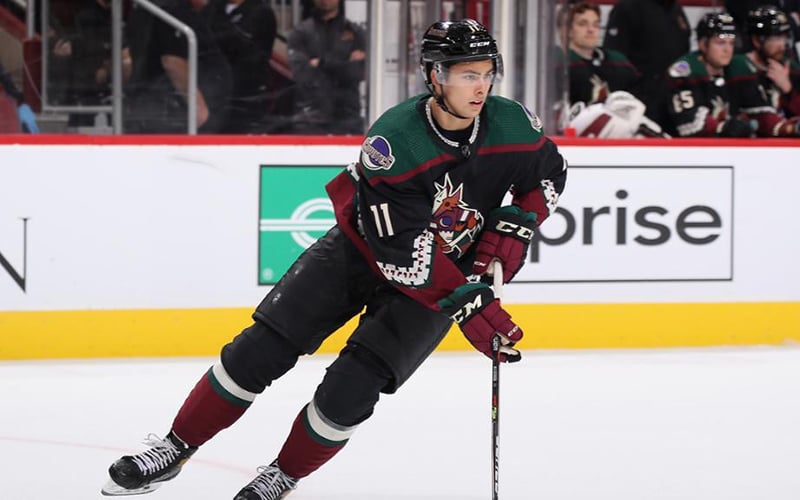 Prospect Dylan Guenther aims to crack the Coyotes roster with a strong showing at training camp, which opens Wednesday. (Photo by Kelsey Grant/Arizona Coyotes)