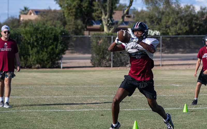 USC commit Ja’Kobi Lane is making a name for himself as a wide receiver at Red Mountain High School, where he has emerged as the Arizona's top-ranked player at his position in the class of 2023. (Marlee Zanna Thompson/Cronkite News)