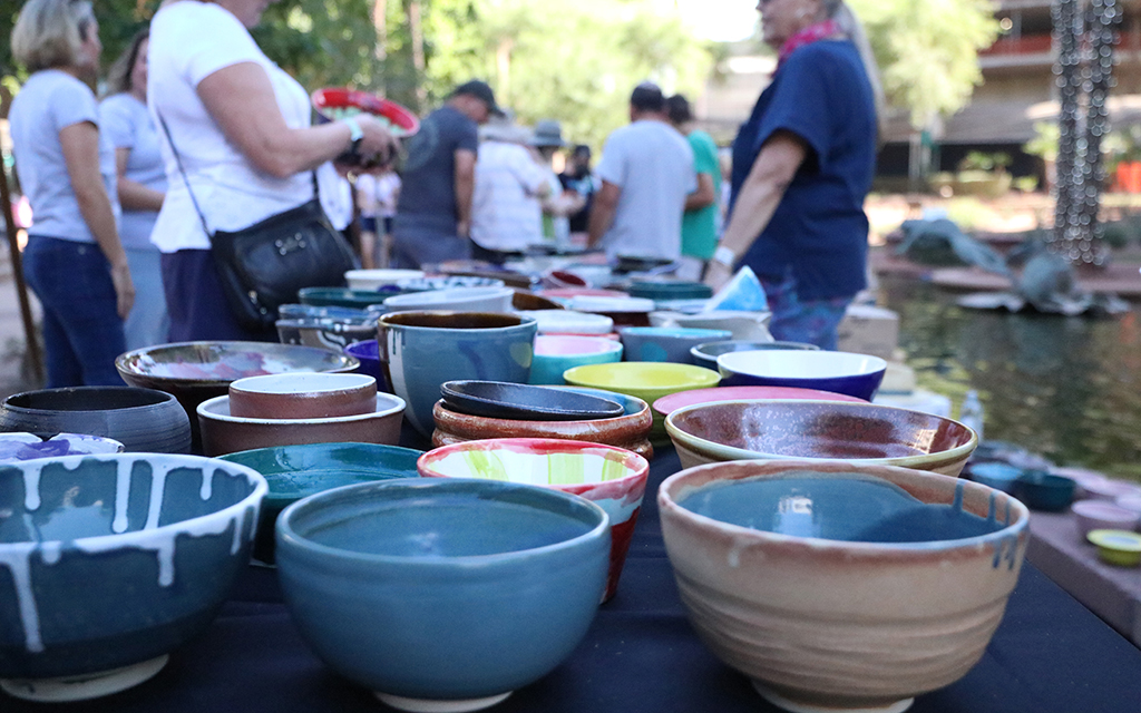 Waste Not, a Scottsdale nonprofit, hosts its 32nd annual Empty Bowl event, where patrons can purchase handcrafted bowls to help eliminate food insecurity in Arizona. Photo taken at the Arizona Center in downtown Phoenix on Oct. 14, 2022. (Photo by Scianna Garcia/Cronkite News)