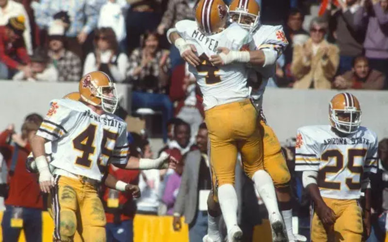 Arizona State entered the 1983 Fiesta Bowl against Oklahoma as major underdogs but pulled off the 32-21 upset in Tempe after a successful season. (Photo courtesy of the Fiesta Bowl)