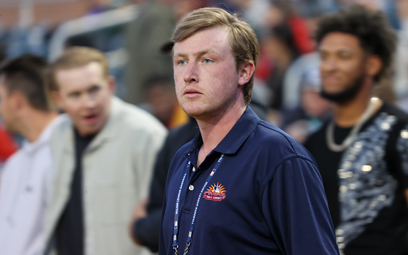 Every day is different for Fall League communication supervisor Joe Langan. This season, Langan was assigned to one of the league's ballparks to coordinate interviews between team personnel and the media. (Photo by Austin Ford/Cronkite News)