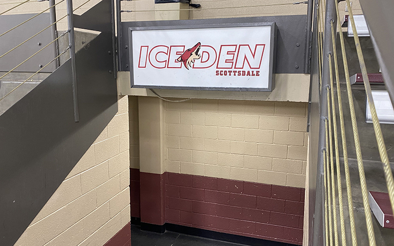 The Ice Den Scottsdale is one of the few rinks used by the Arizona High School Hockey Association. The Arizona Coyotes also share the space. (Photo by <a href="https://cronkitenews.azpbs.org/people/danny-karmin/" rel="noopener" target="_blank">Danny Karmin</a>/Cronkite News)