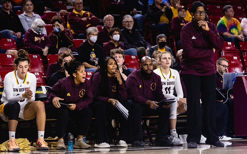 ASU women's basketball coach Natasha Adair believes the synergy among the coaching staff translates to building trust with new players. (Photo by Susan Wong/Cronkite News)