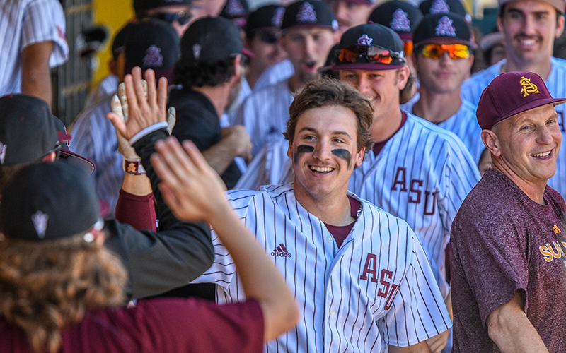 Former Arizona State outfielder Trevor Hauver recorded 119 hits, 18 home runs and a .316 batting average in his three seasons with the Sun Devils. (Photo by Austin Ford/Cronkite News)