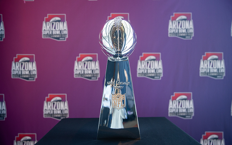 The Vince Lombardi Trophy will be presented to the winner of Super Bowl 57 on Feb. 12, 2023 in Glendale, Arizona, but the location could be subject to change based on the fallout from the state's governor's race. (Photo by Susan Wong/Cronkite News)