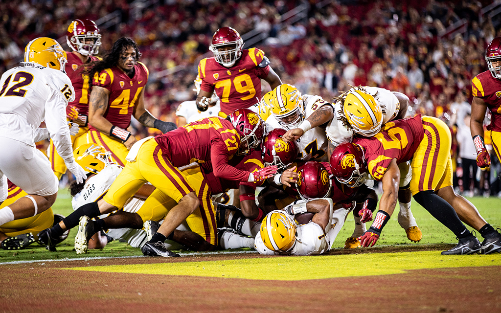 No. 9 USC is one of five Pac-12 teams to land in the initial College Football Playoff rankings, with Oregon highest at No. 8. (Photo by Susan Wong/Cronkite News)