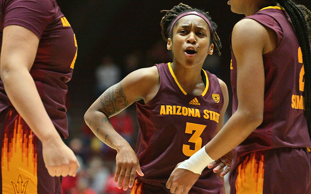 Junior guard Tyi Skinner followed new ASU coach Natasha Adair from the University of Delaware to Tempe, where has helped lead the Sun Devils to a 7-4 record through the first 11 games of the 2022-23 season. (Photo by Sam Wasson/Getty Images)