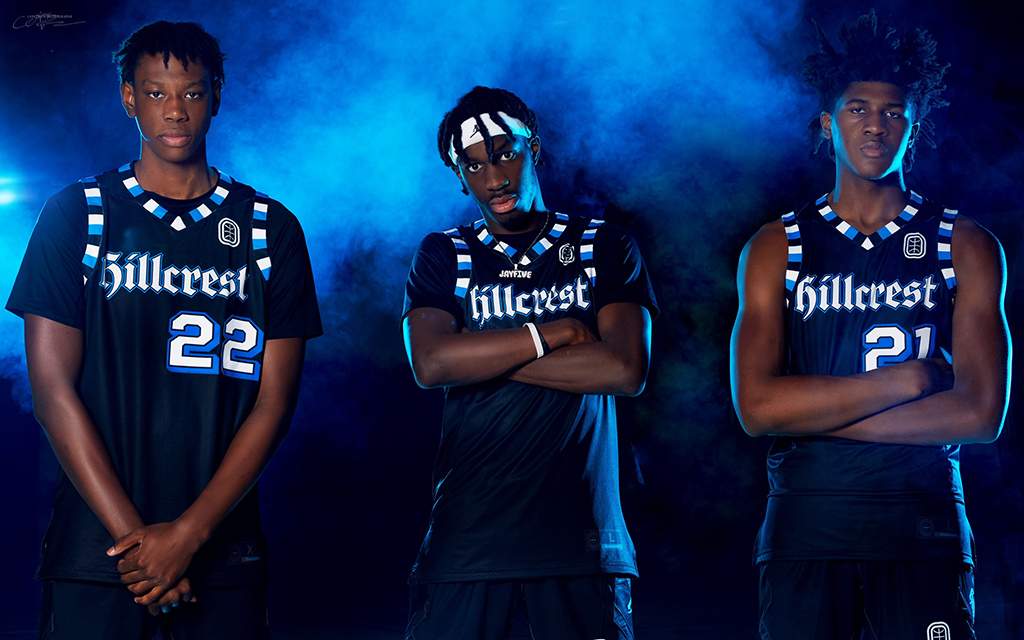 Aidan Sherrell, left, Jason Asemota, middle, and Jayden Quaintance are among the players on Hillcrest Prep, which has already seen an increase of 10,000 followers on the team’s Instagram page due to exposure from the Amazon deal. (Photo courtesy of Hillcrest Prep)
