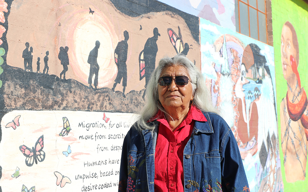 Lorraine Eiler, a Hia-Ced O'odham woman, recalls growing up in Ajo, which is about 40 miles from the US-Mexico border and the Hia-Ced Sacred Lands.  The photo was taken in Ajo on November 18, 2022.  (Photo by Scianna Garcia/Cronkite News)