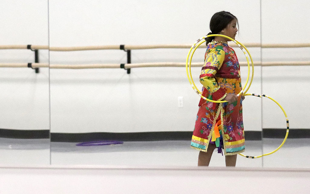Gianna Begay, who is Navajo and Anishinaabe, is an intermediate student in the Native American Hoop Dance Class at Ballet Arizona in Phoenix. Photo taken Feb. 8, 2023. (Photo by Izabella Hernandez/Cronkite News)