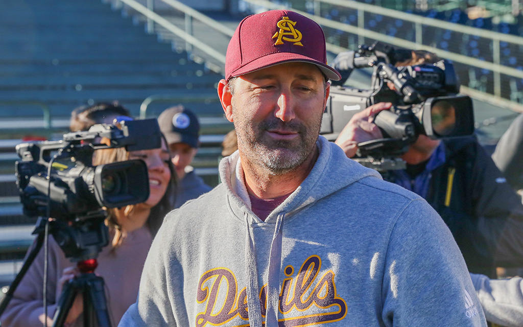 Arizona State baseball coach Willie Bloomquist sounds optimistic about the upcoming season, saying, “I’m sleeping better this time than I was last year at this time.” (Photo by Nikash Nath/Cronkite News)