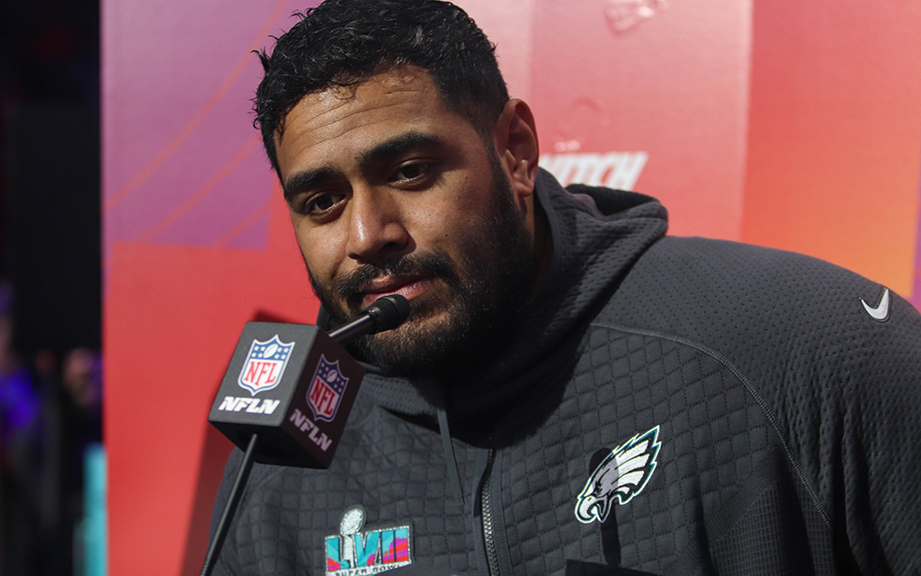 Philadelphia Eagles offensive tackle Jordan Mailata says the nucleus of this year's Super Bowl team was developed in OTAs and training camp. (Photo by Reece Andrews/Cronkite News)
