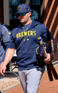 Luke Voit looks to regain form with the Brewers in spring training after injuries hampered his career. (Photo by Robert Crompton/Cronkite News)