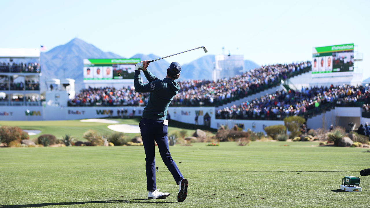 American professional golfer, Sam Ryder, tees off on Hole 16 during Round 1 of the WM Phoenix Open on Thursday, February 9, 2023. (Photo by: Brooklyn Hall/ Cronkite News)
