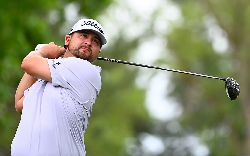 In 2017, Brett White couldn't walk or talk after a diagnosis of encephalitis. After a long and challenging recovery, he is playing in his first PGA Tour event, the WM Phoenix Open. (Photo by Alex Goodlett/Getty Images)