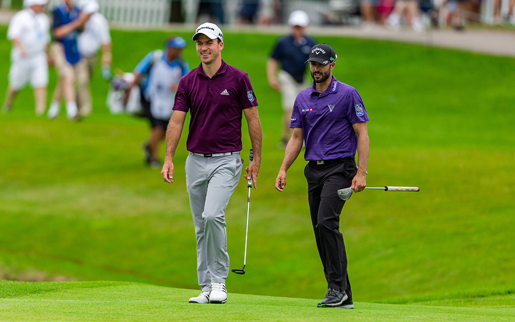 Fellow Canadians Nick Taylor, left, and Adam Hadwin frequently compete together in Canada but they also try to one up each other. (Photo by Richard A. Whittaker/Icon Sportswire via Getty Images)