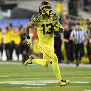 Devon Allen enjoyed a breakout redshirt sophomore season at the University of Oregon before a string of injuries pushed the Brophy College Preparatory alum to track and field. (Photo by Brian Murphy/Icon Sportswire via Getty Images)