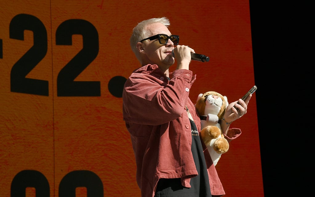 Celebrity deejay Diplo speaks onstage during Celebration Of Life For Beloved Mountain Lion P-22 at The Greek Theatre on Feb. 4, 2023 in Los Angeles, California. (Photo by JC Olivera/Getty Images for the National Wildlife Federation)