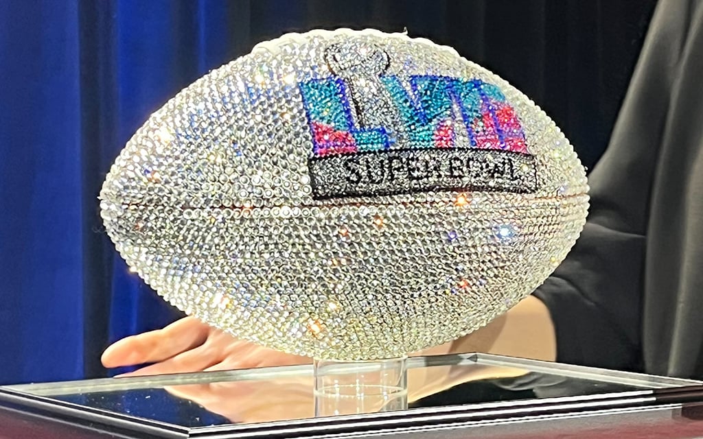 From jewelry covered Super Bowl 57 footballs to Gila River Indian Community Governor Stephen Roe Lewis wearing a medallion, Monday's ‘Welcome to the Super Bowl Experience’ turned out to be a flashy affair. (Photo by Zach Woodard/Cronkite News)