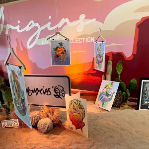 Local artists and brands put their limited edition Super Bowl 57 products on display during Wednesday's pop-up shop at the Showcase Room in Tempe. (Photo by Bennett Silvyn/Cronkite News)
