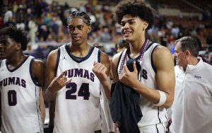Koa Peat, right, led the Pumas with 35 points in Saturday's championship game. Cody Williams chipped in 15 points in his final high school game. (Photo by Zach Woodard/Cronkite News)