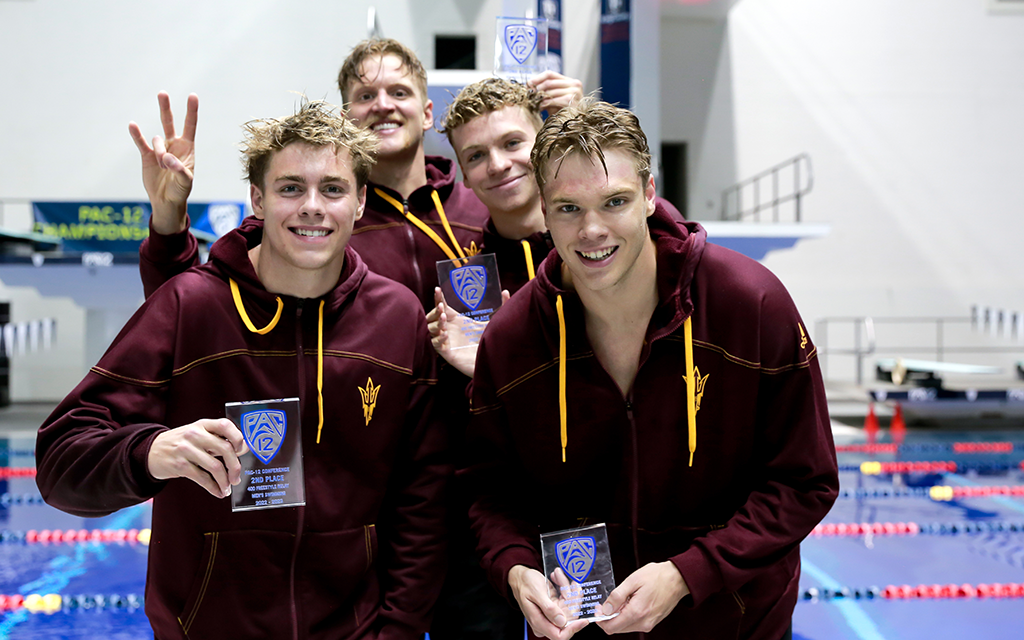 ASU men's swimming & diving became the first non-California school to win the Pac-12 championship. Now, the Sun Devils' sights are set on the NCAA title. (Photo by Chuck Arelei/Pac-12 Conference)