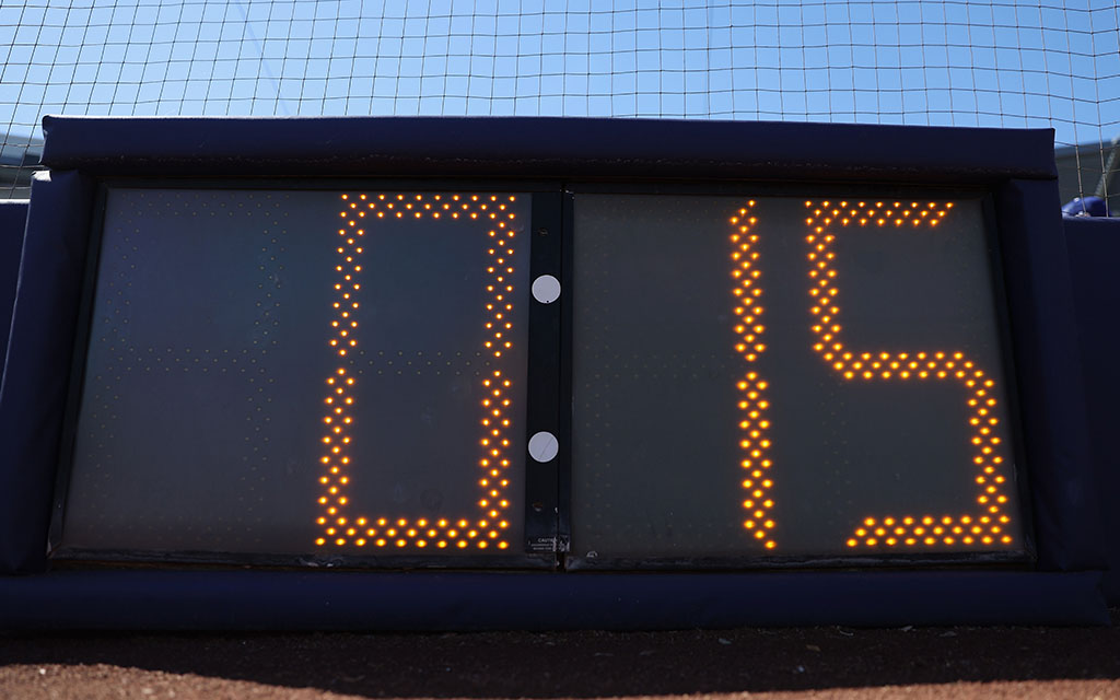 MLB will officially introduce a pitch clock on Opening Day as part of the league's rule changes aimed at improving pace of play. (Photo by Christian Petersen/Getty Images)