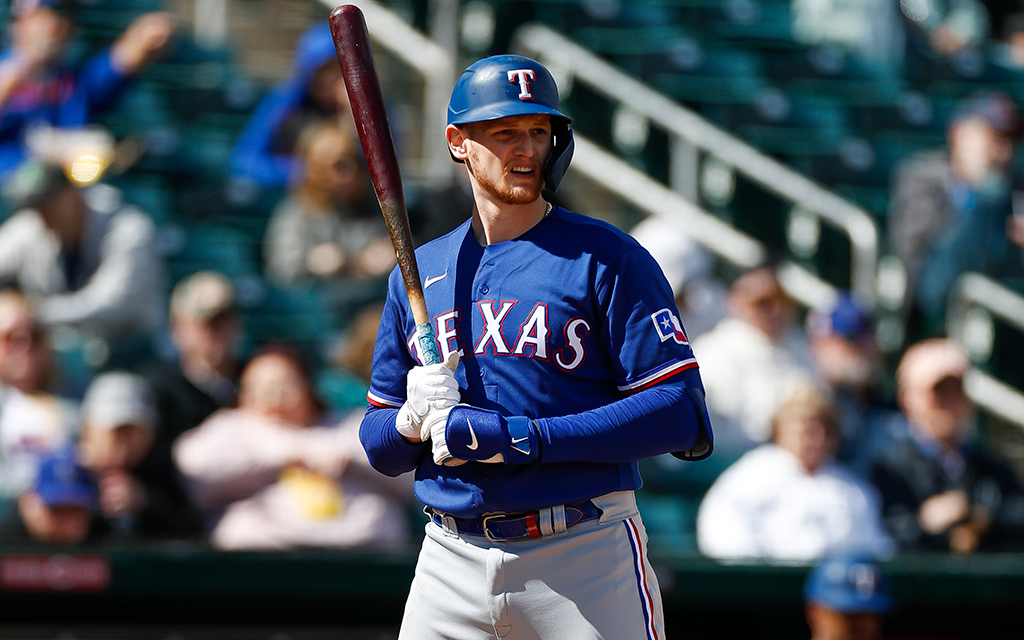 Texas Rangers slugger Sam Huff, a graduate of Arcadia High, faces the difficult task of cracking the Opening Day roster after dealing with injuries over the past two seasons. (Photo by Brandon Sloter/Icon Sportswire via Getty Images)