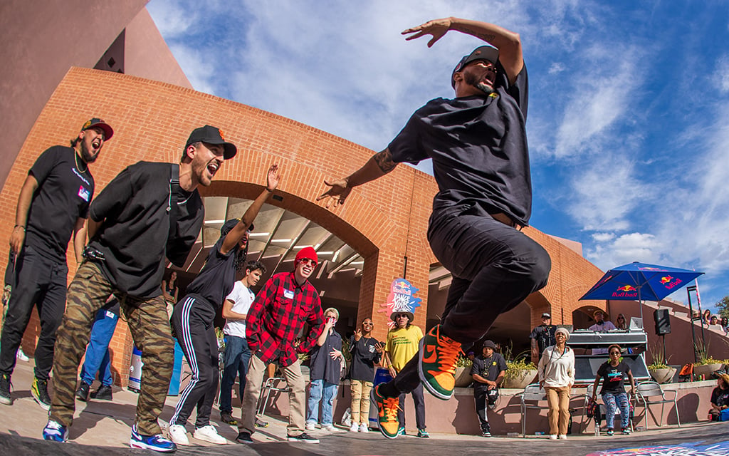 Ronnie Bradley, known as Deadend, battles in the semifinal round of the Red Bull Dance Your Style audition on March 18, 2023, at Arizona State University’s Galvin Plaza in Tempe. Deadend will compete in the regional finals in Los Angeles April 1. (Photo by Drake Presto/Cronkite News)