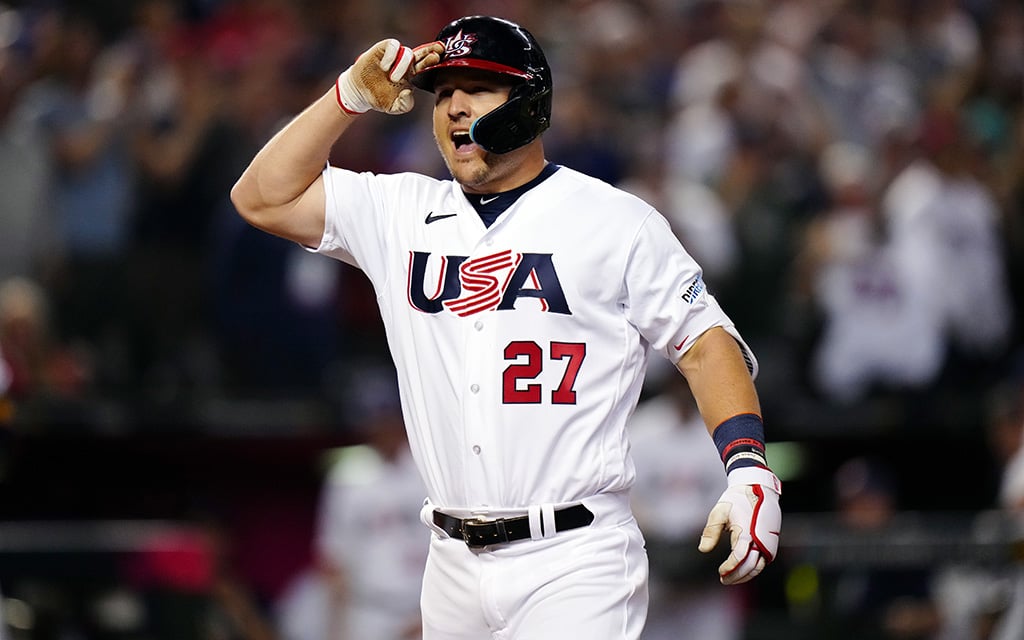 Los Angeles Angels outfielder Mike Trout drilled a 3-run homer in Team USA's pivotal win over Team Canada. After the game, he said Team USA "a little swagger" entering the matchup. (Photo by Daniel Shirey/WBCI/MLB Photos via Getty Images)