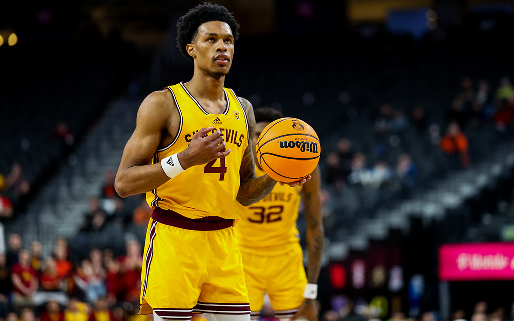 Desmond Cambridge Jr., heading to the free throw line to help secure the Sun Devils’ victory, scored a season-high 27 points. (Photo by Nikash Nath/Cronkite News)