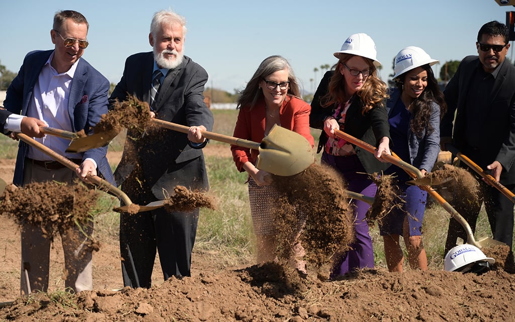Officials attend the groundbreaking ceremony for Centerline on Glendale, a 368-unit complex designed for mixed-income housing and funded in part by a state low-income housing tax credit. Photo taken on March 24, 2023. (Photo by Izabella Hernandez/Cronkite News)