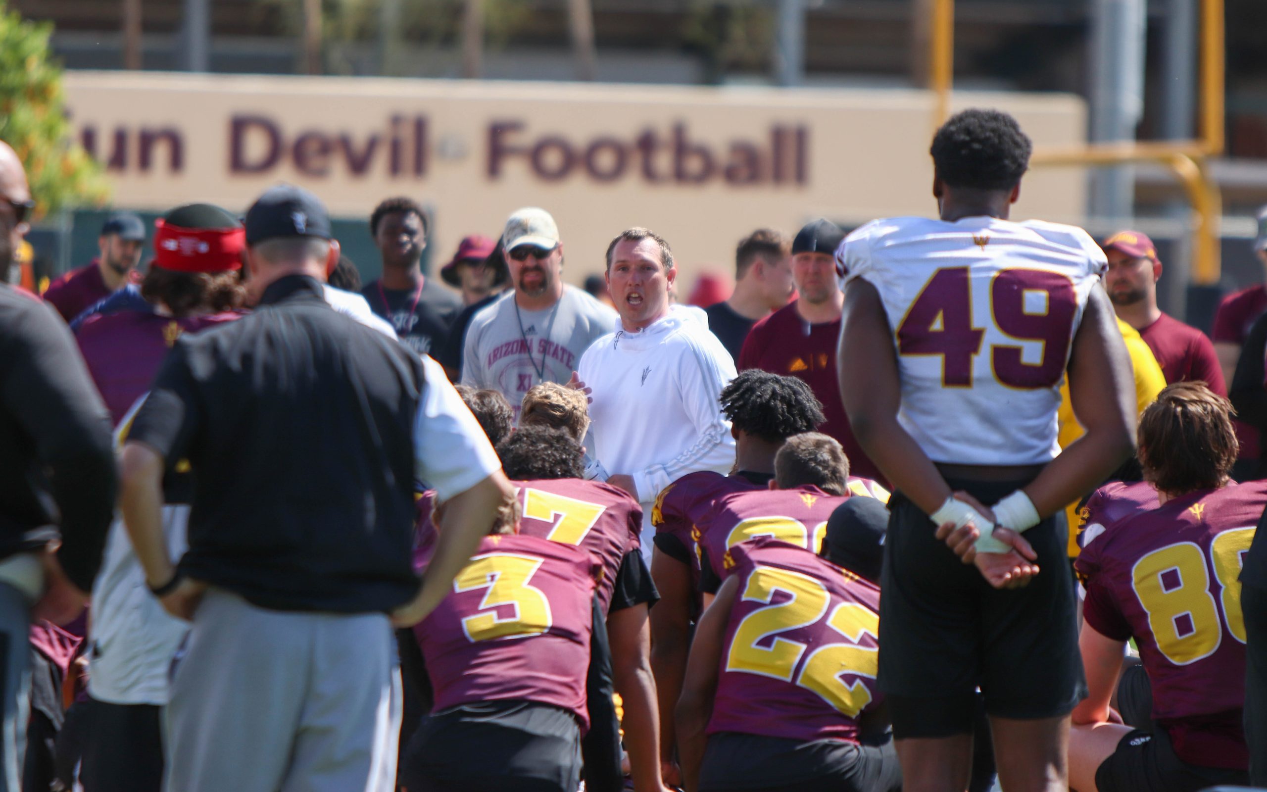 ASU football coach Kenny Dillingham set the expectations for the Sun Devils program in the team's first spring practice. (Photo by Reece Andrews/Cronkite News)