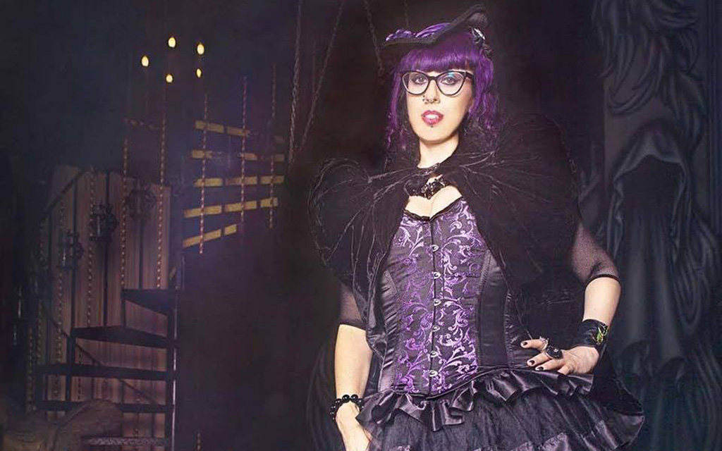 Fashion designer Hilary Branner Fuerst models one of her outfits. She says the Goth look doesn’t have to be somber. “Things can be loud and fabulous.” (Photo courtesy of Hilary Branner Fuerst/Hilary’s Vanity)