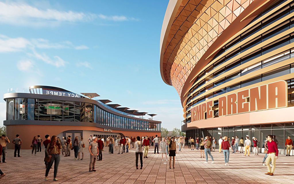 The Arizona Coyotes' new entertainment district in Tempe will feature an arena, hotels, restaurants, stores, a sports lounge and a theater. (Photo courtesy of the Arizona Coyotes)